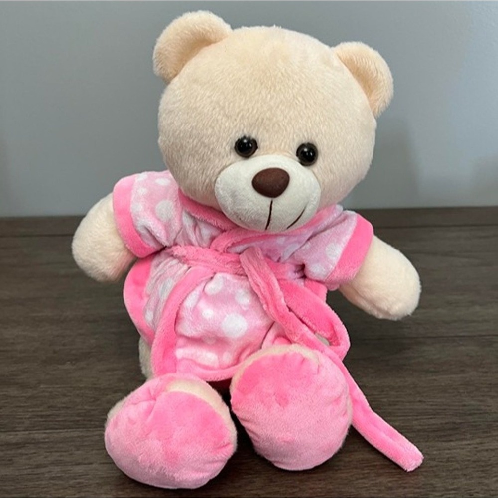 Linzy Mother's Day Daisy Spa Teddy Bear Pink Polka Dot Robe Slippers Plush 9"